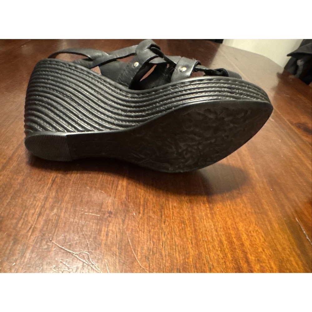 Born Women's Black Leather Wedge Sandals Size 9 / 40.5M – Comfort Platform Heel - Picture 11 of 11